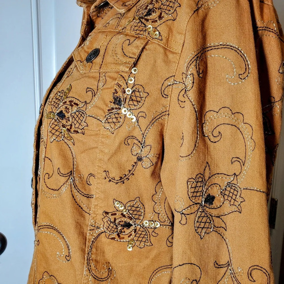 Hearts Of Palm Women's Brown Jeweled Floral Button Front Collared Jacket Sz 10 - Picture 11 of 17